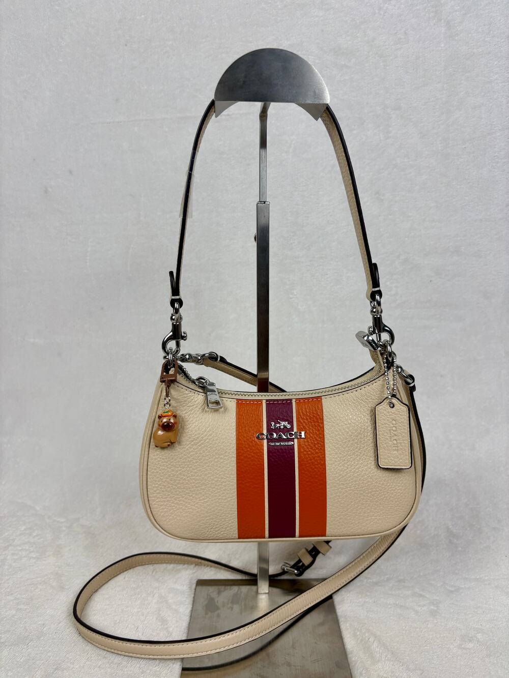 Coach Teri Mini Crossbody Bag With Stripe Ivory Pebbled Leather